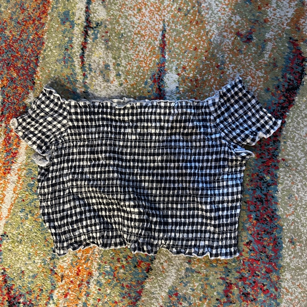 Black and White Gingham Off-Shoulder Top